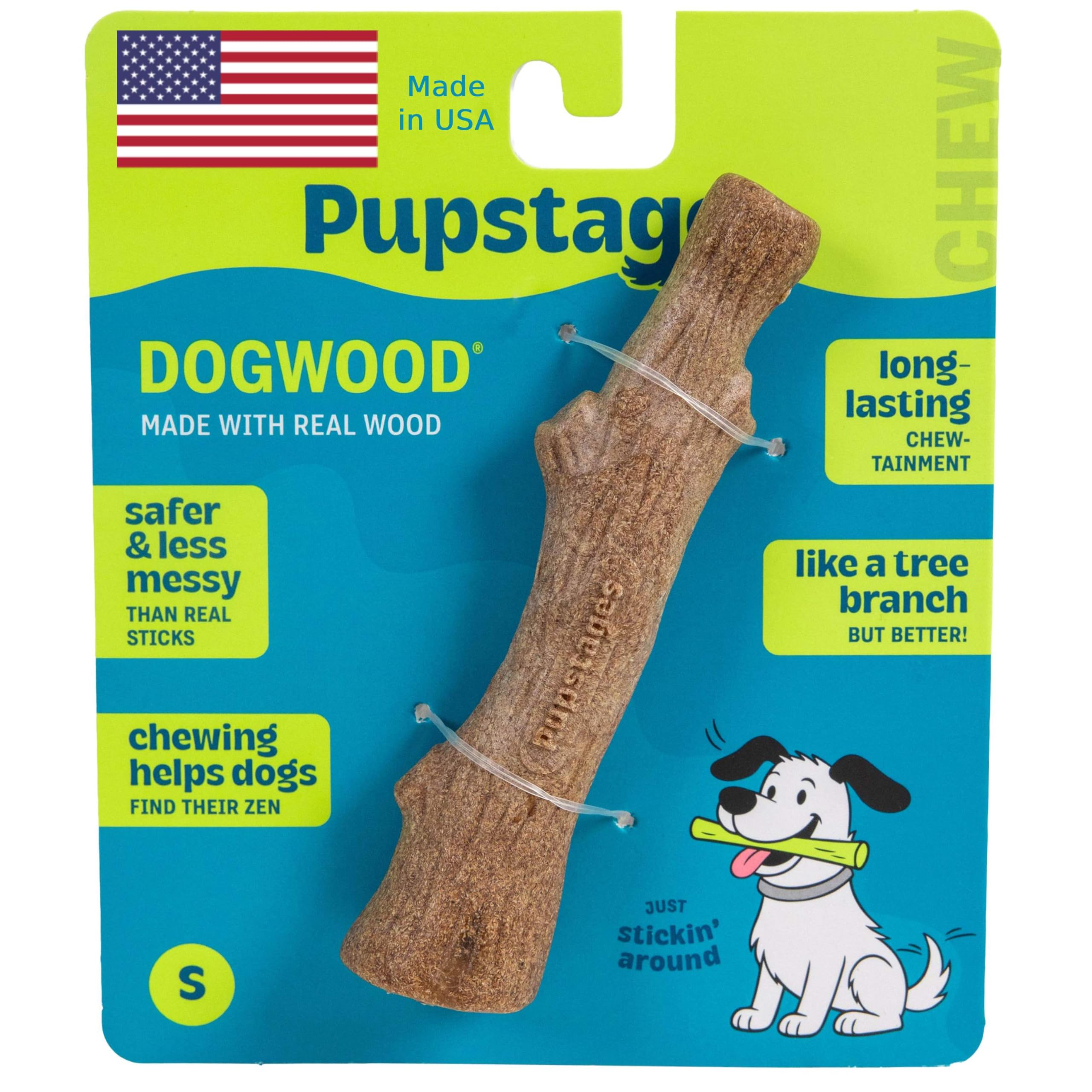 Pupstages Dogwood Stick Dog Chew Toy, Made in USA, Small, 5.4" | Real-Wood Blend