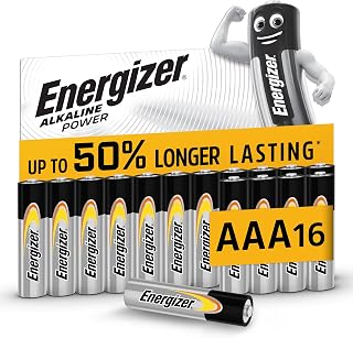 Energizer Alkaline Power - AAA Batteries (16 Pack) Up To 50% Longer Lasting | Triple A Battery 1.5V - For Everyday Devices - 100% Recyclable Packaging - 7 Year Shelf-Life [Amazon Exclusive]