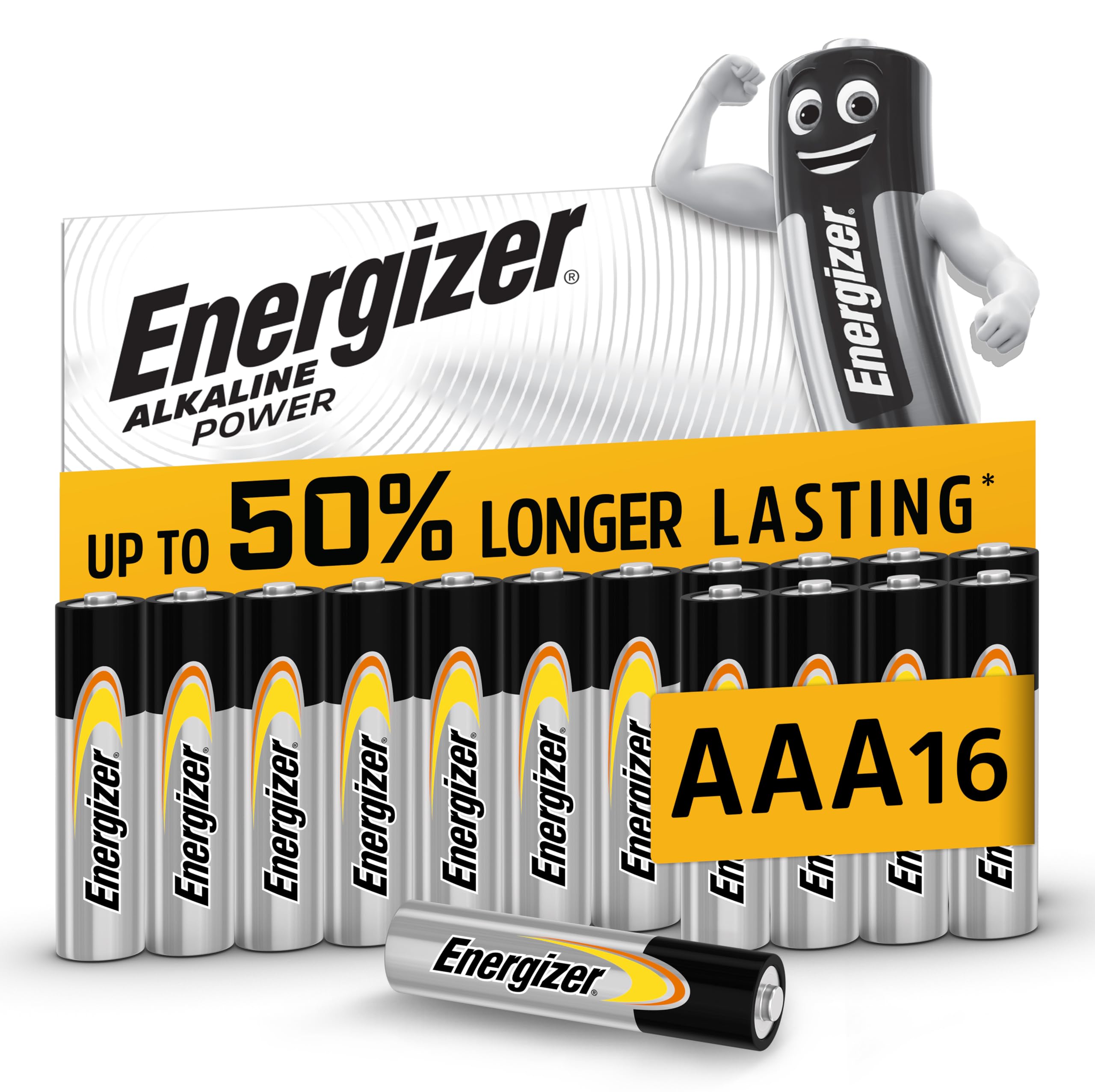 Energizer Alkaline Power - AAA Batteries (16 Pack) Up To 50% Longer Lasting | Tr