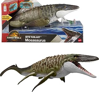 ​Mattel Jurassic World Rebirth Bite N Blast Mosasaurus & Mini Dinosaur | Wide Jawed Dinosaur Toy, Movie Accurate and Posable, Includes Mini Dilophosaurus, Digital Play Via Scannable App Code