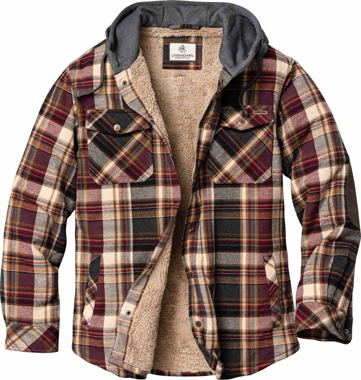 Legendary Whitetails Men's Camp Night Berber Lined Hooded Flannel Shirt Jacket J