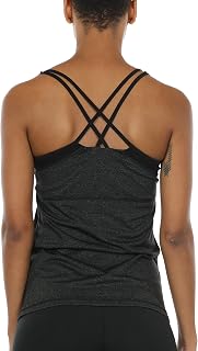 icyzone Women's Workout Yoga Tank Top with Built in Bra, Strappy Back Sports Fitness Tops