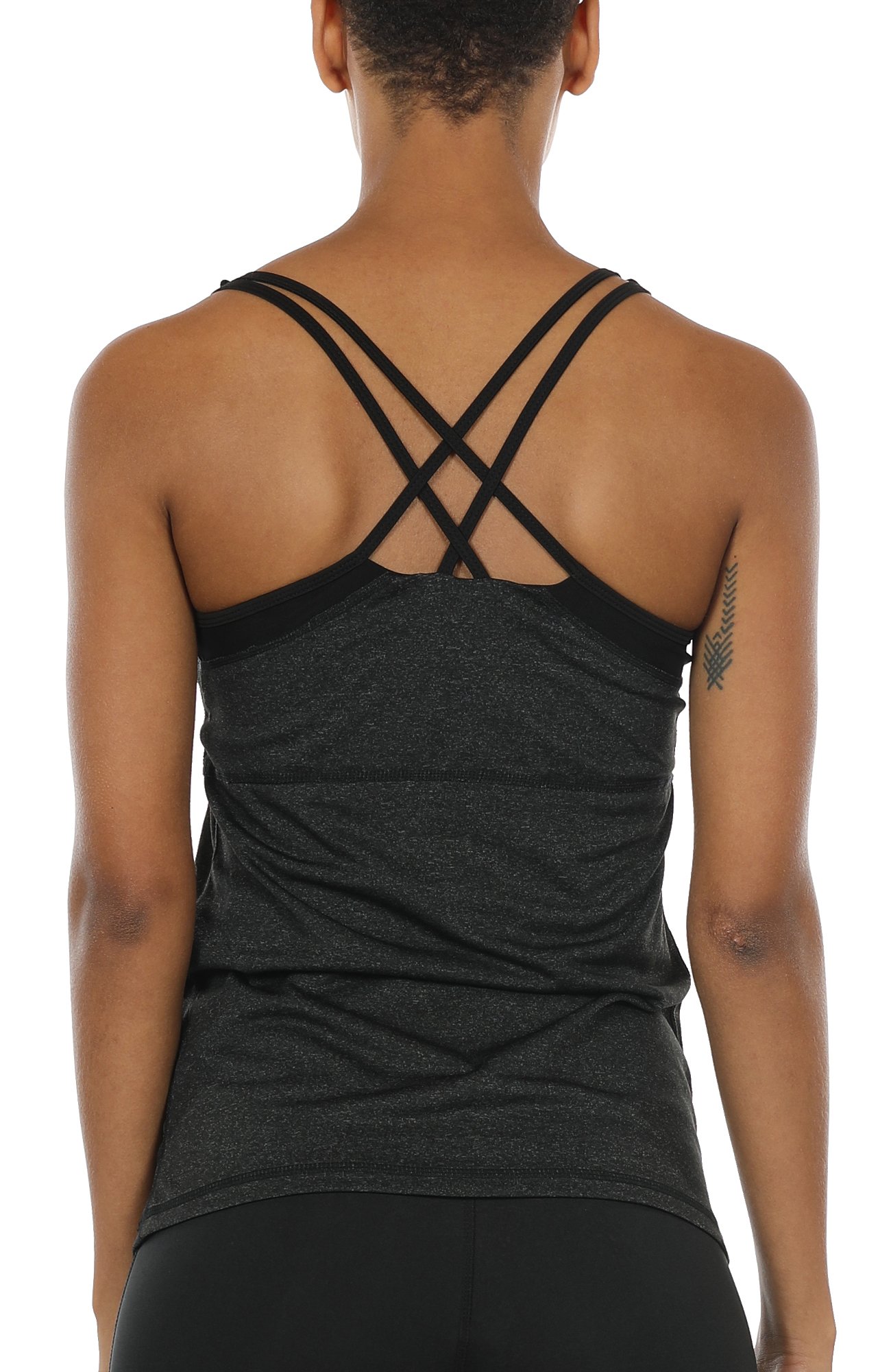 icyzone Women's Workout Yoga Tank Top with Built in Bra, Strappy Back Sports Fit