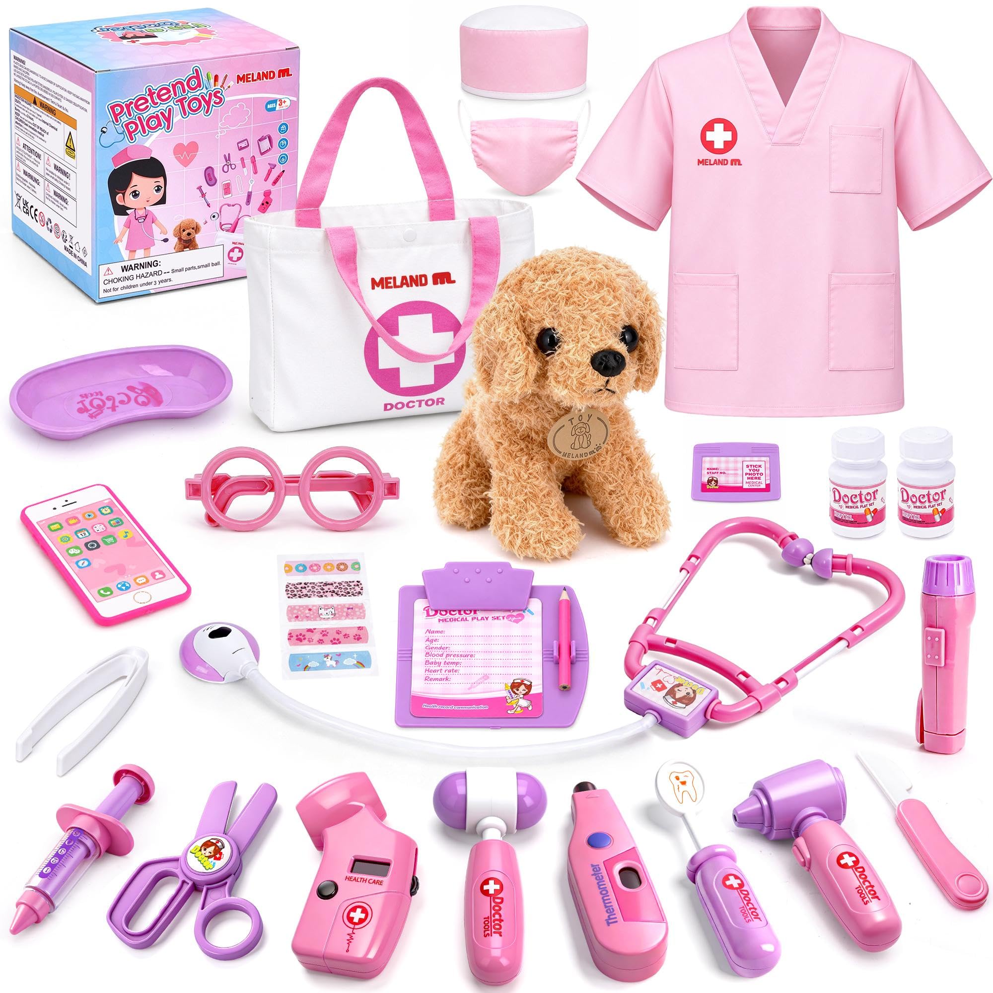 Meland Doctor Kit with Puppy for Girls, Pretend Play Toy Gift for Ages 3–6 | A g