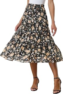 Allegra K Women's Floral Skirt Chiffon A-line Long Tiered Ruffle Maxi Skirt