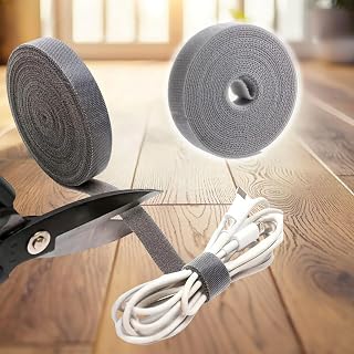 1 Roll Extra Long 118.11" Gray Hook and Loop Strap - Tear Self Adhesive Nylon Tape - Multipurpose Use for Cable Storage, Plant Binding, Multipurpose Organization