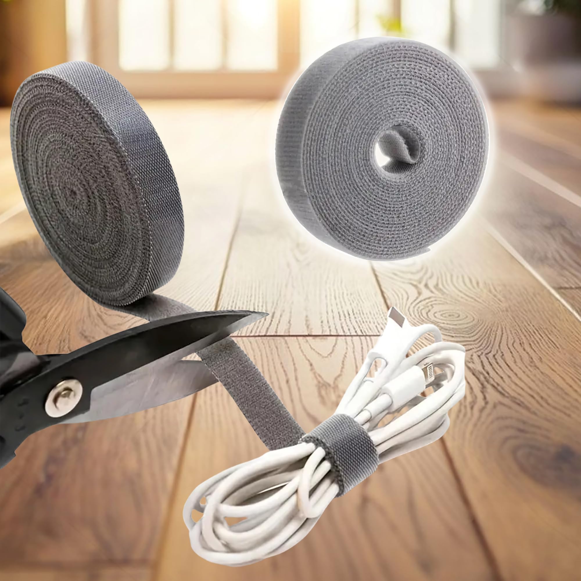 1 Roll Extra Long 118.11" Gray Hook and Loop Strap - Tear Self Adhesive Nylon Ta