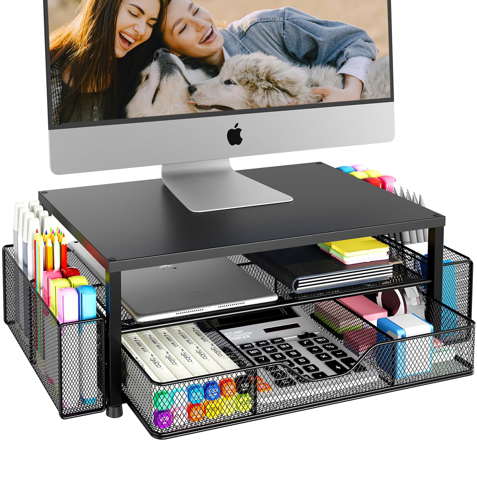 OPNICE Desk Organizer and Accessories, 2-Tier Computer Monitor Stand Riser with 