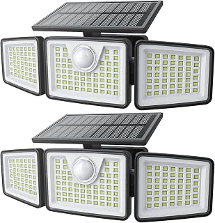 daphino 2500LM Solar Lights, Motion Sensor Outdoor Lights, 3-Head, 2 Pack | 270° Wide-Angle Street & Area Coverage, IP65 Waterproof Security Lighting, 3 Lighting Modes, Non-Remote