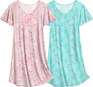 Ekouaer Women's Short Sleeve Nightgowns 2 Piece Jersey Nightgown Floral