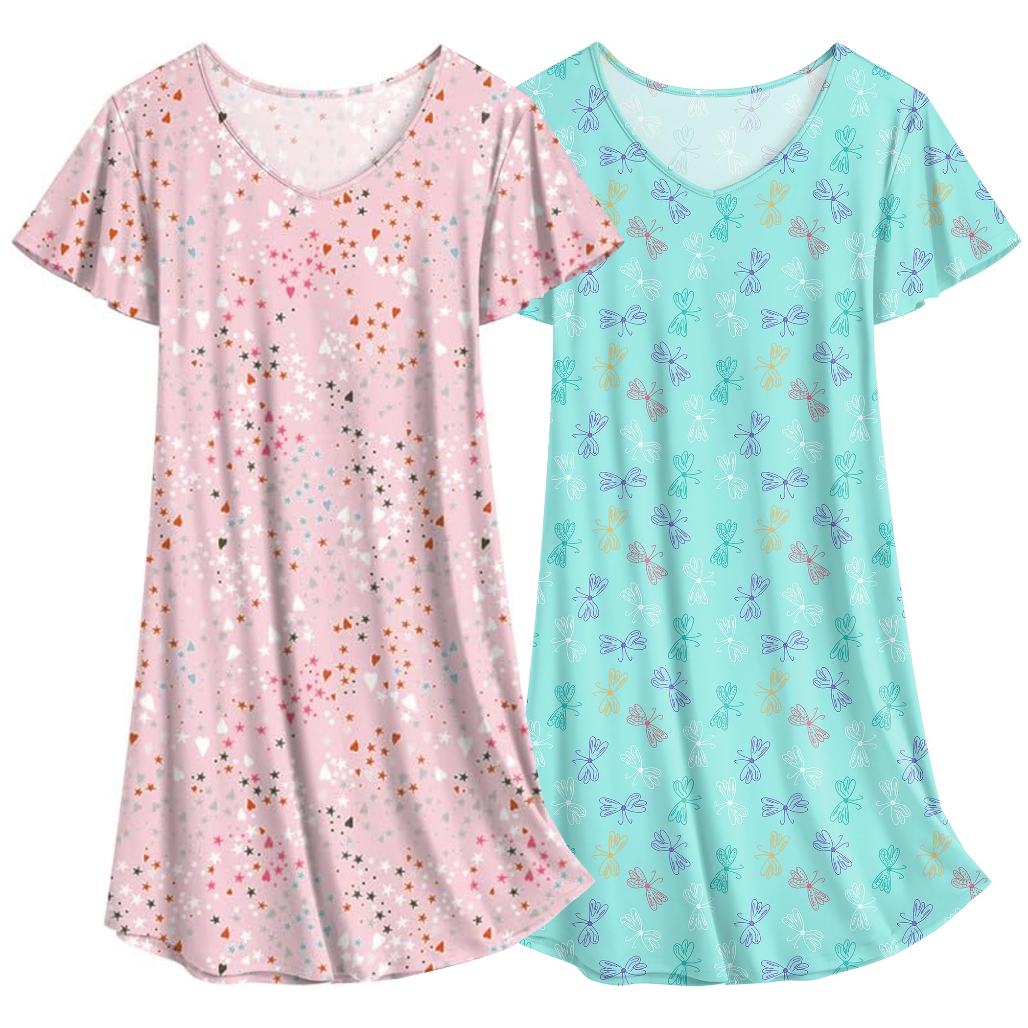 Ekouaer Women's Short Sleeve Nightgowns 2 Piece Jersey Nightgown Floral