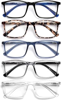 OPULIZE INK Reading Glasses for Women Men, Large Rectangular Frame with Spring Hinges & Scratch Resistant, Black Brown Tortoiseshell Blue Grey Clear, +1(Pack of 5)