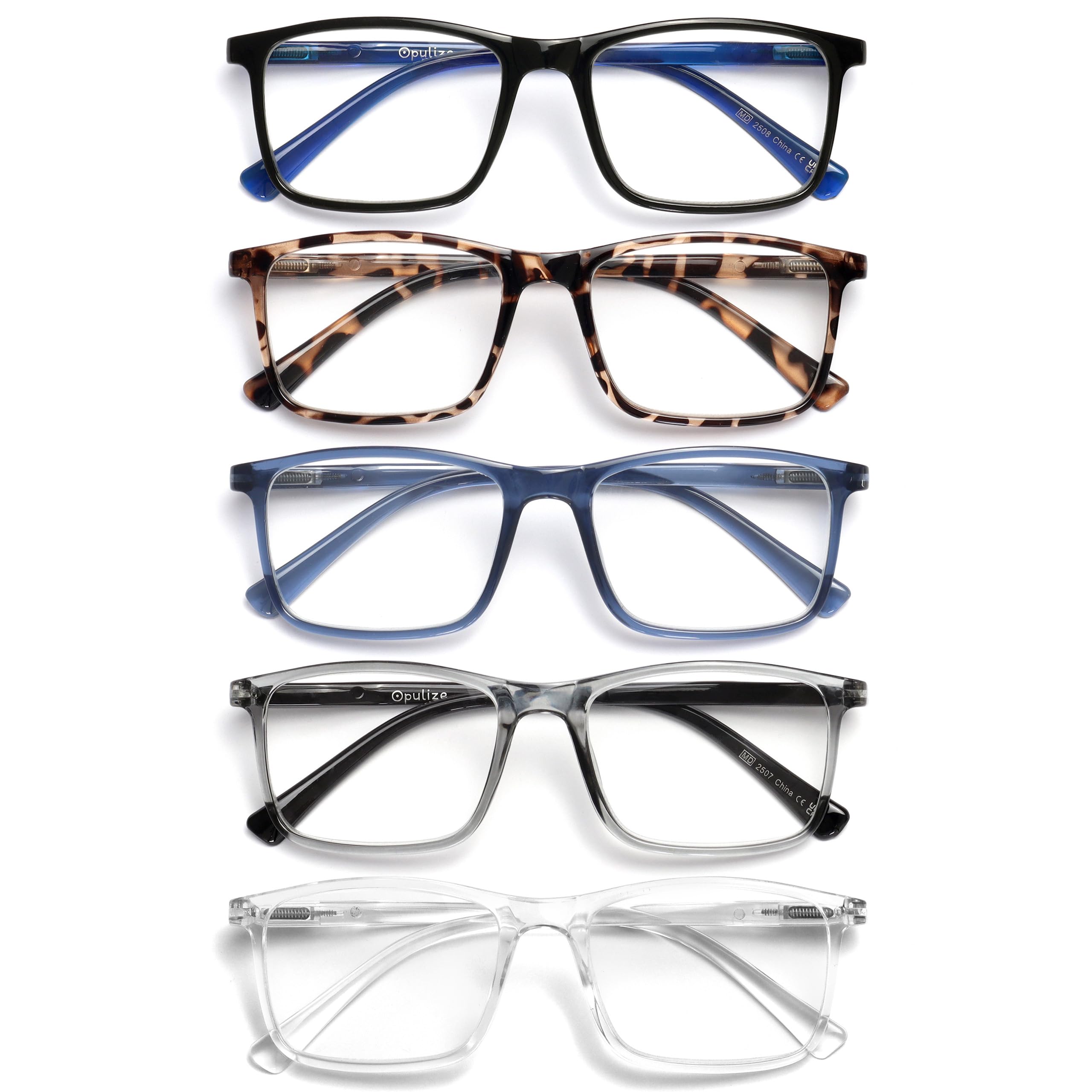 OPULIZE INK Reading Glasses for Women Men, Large Rectangular Frame with Spring H
