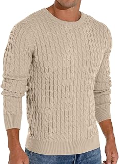 Askdeer Men's Pullover Sweater Crewneck Cable Knit Long Sleeve Sweater Classic Soft Knitted Sweaters with Ribbing Edge