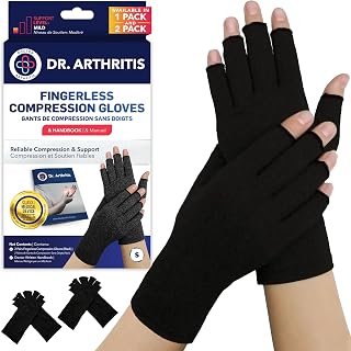 Doctor Developed Compression Gloves for Men Women & Doctor Handbook - Cotton-Made Compression Gloves for Arthritis and Hand Pain - Open Finger Raynauds Gloves