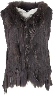 Women's 100% Natural Knit Rabbit Fur Vest With Raccoon Fur Collar
