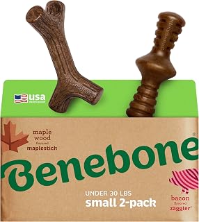 Benebone 2-Pack Maplestick/Zaggler Durable Dog Chew Toys, Dog Bones, Small