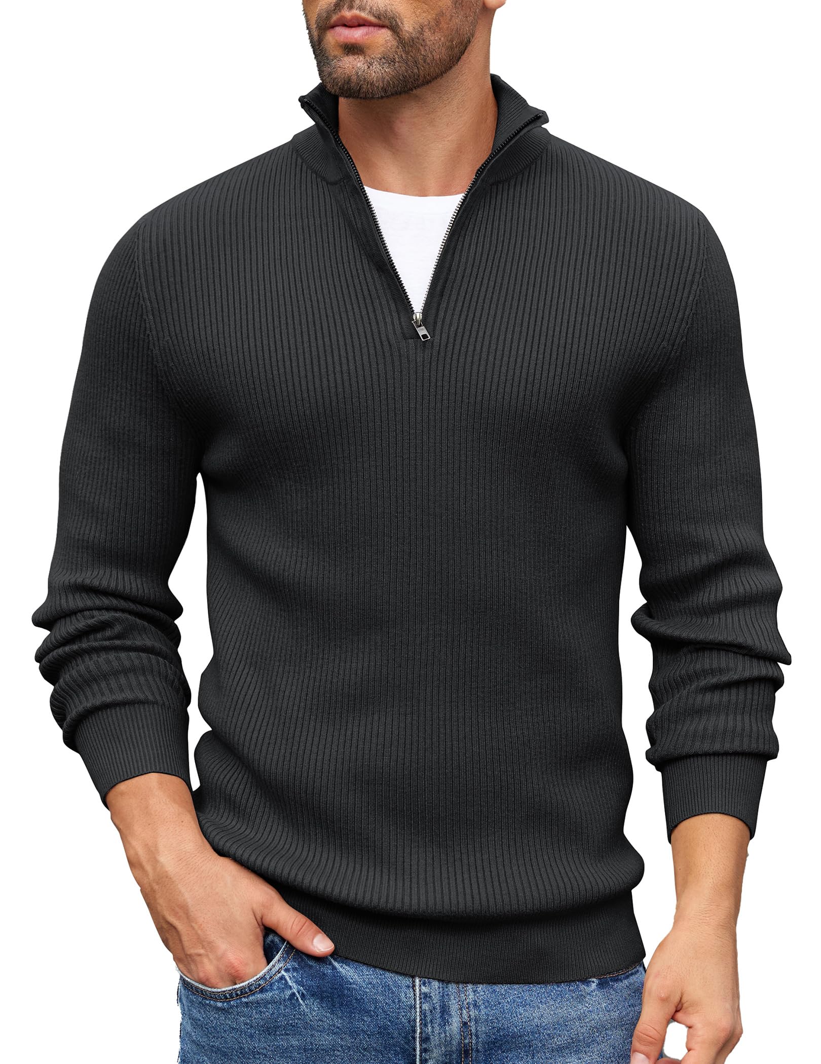 COOFANDY Herren Rollkragenpullover Zip Pullover Strickpullover Winterpullover Tu