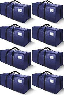 SWEET DOLPHIN 8 Pack 200LB Heavy-Duty Moving Bags with Wrap-Around Handles, Extra Large Storage Totes for Space Saving, Clothes Storage Bags, College Dorm Essentials, Blue, 24 Gal