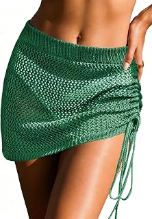 AI'MAGE Women Crochet Skirt 2025 Knit Drawstring Beach Skirt Cover Up Swimwear XS-XXL
