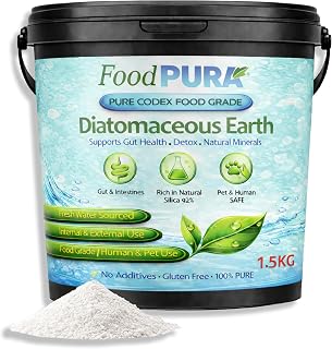 FoodPURA 1.5KG CODEX Food Grade White Diatomaceous Earth – Freshwater Sourced Peruvian DE – Ultra Fine Natural Silica Powder – Human Food Grade – Resealable Bucket - Rich in 92% Good Natural Silica