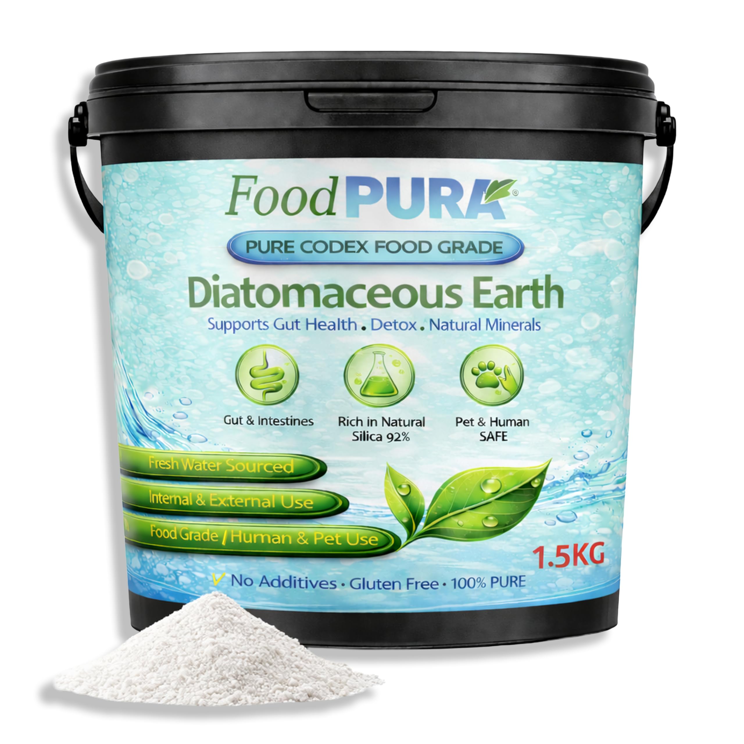 FoodPURA 1.5KG CODEX Food Grade White Diatomaceous Earth – Freshwater Sourced Pe