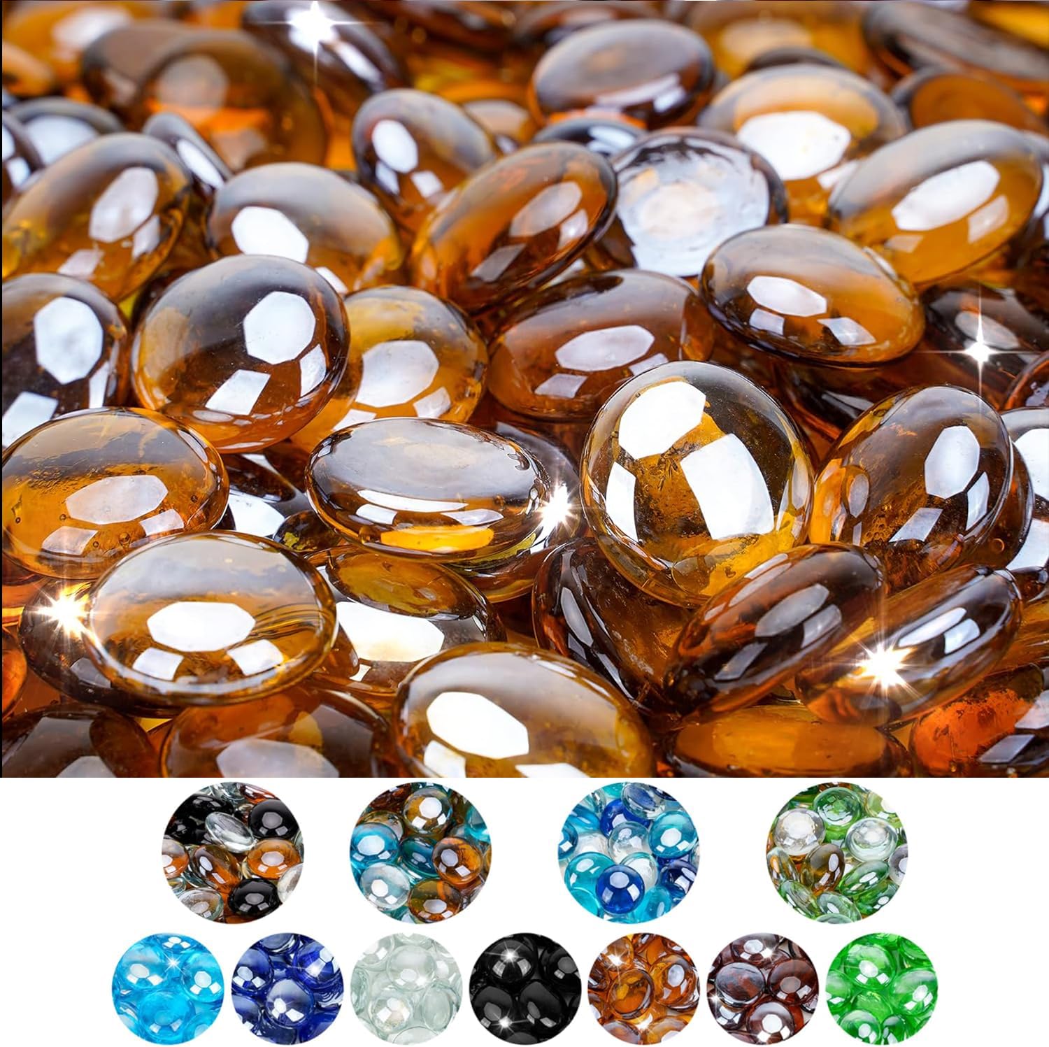 Mr. Fireglass 10 Pounds Fire Glass Beads, 1/2" High Luster Caramel | Reflective 