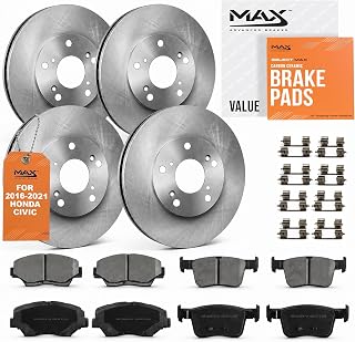 Max Advanced Brakes Front & Rear Brake Kit For Honda Civic | Fits 2016-2021 Honda Civic (Excl. Si, Type-R Models), OE Replacement Brake Rotors and Carbon Ceramic Brake Pads