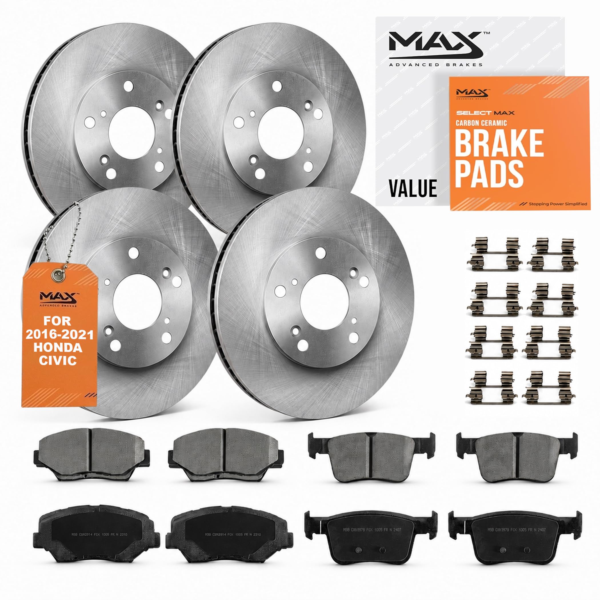 Max Advanced Brakes Front & Rear Brake Kit For Honda Civic | Fits 2016-2021 Hond