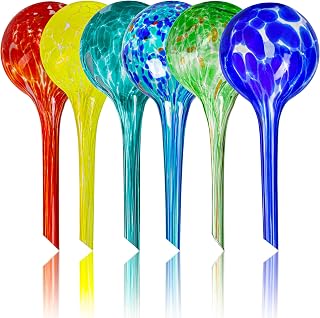 Plant Watering Globes Set of 6, Small - Glass Self Watering Globes | Plant Watering Devices for Indoor & Outdoor Plants, 5 Day Irrigation, Colored Glass, Automatic Water Bulbs, Plant Waterer