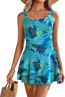 Ekouaer Women Swim Dress One Piece Swimsuits Bathing Suit Ruched Swimwear