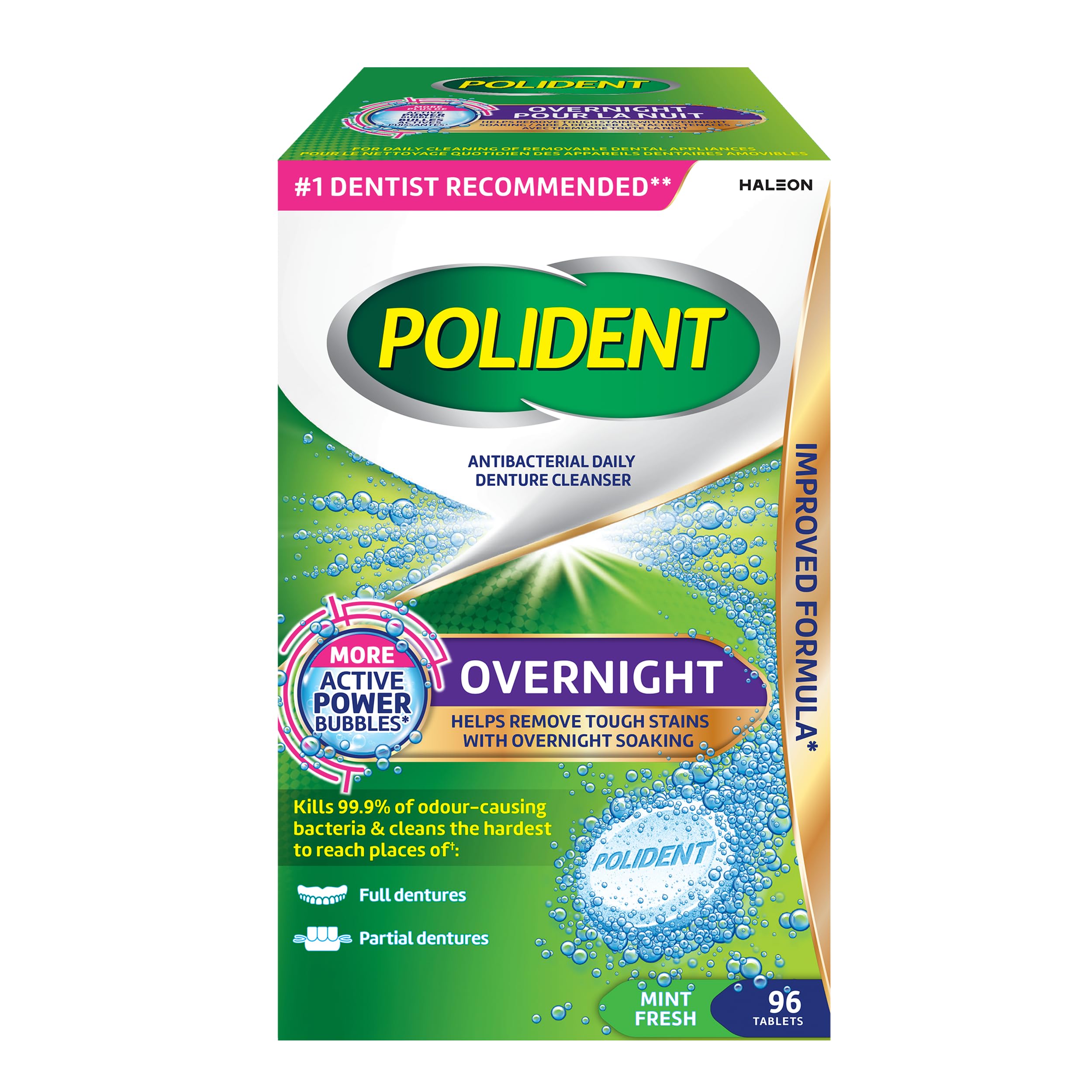 Polident Overnight Daily Denture Cleanser, 4 in 1 Cleaning System, Stain and Pla