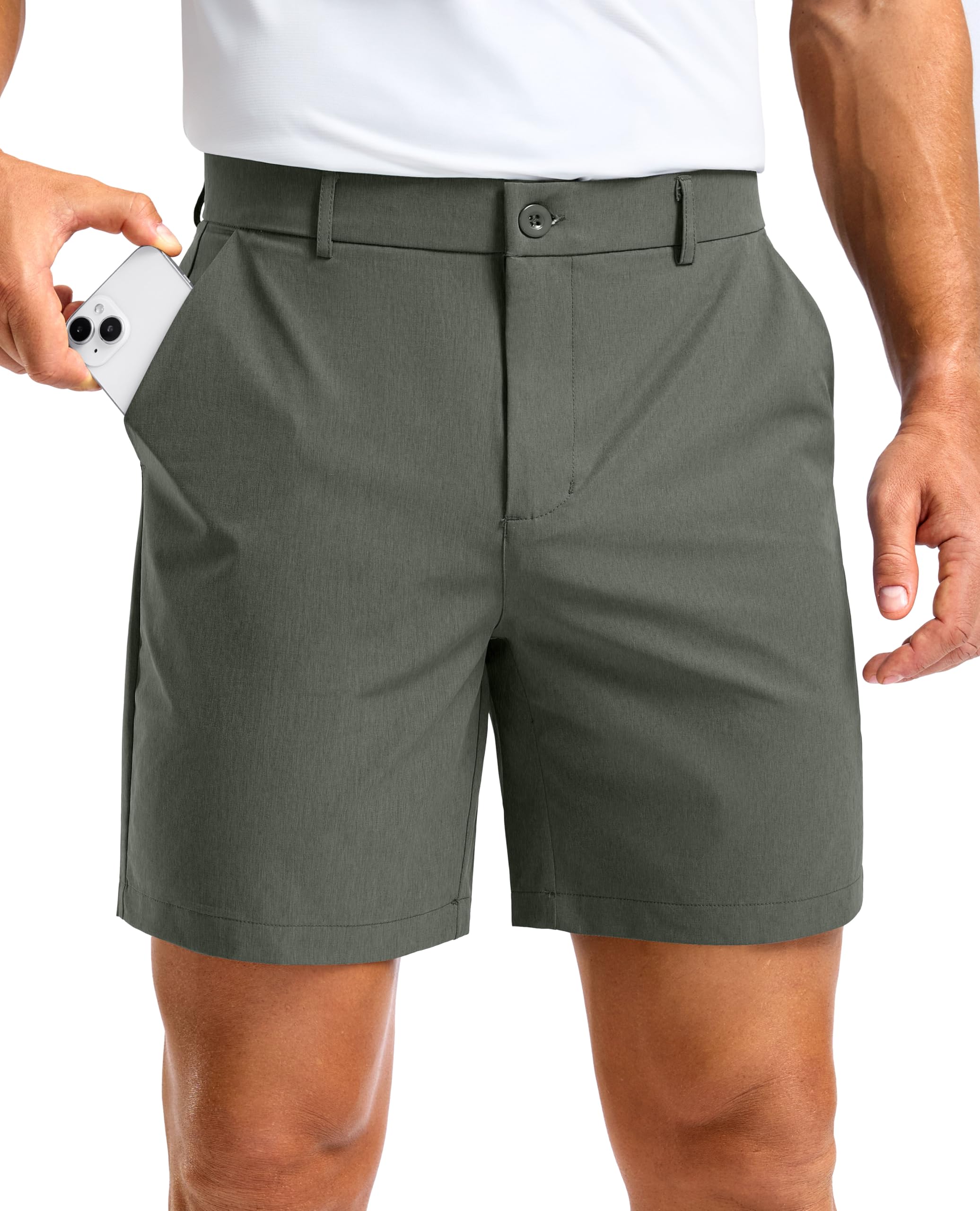 Soothfeel メンズ カジュアルショーツ 5/7インチ ゴルフドレスショーツ メンズ フラットフロント ワーク軽量 速乾 4つのポケット付き