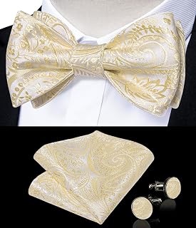 Mens Self Bowtie and Pocket Square Cufflinks Set for Men Tuxedo Wedding