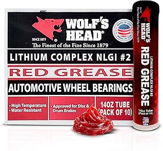 Wolf’s Head Red Grease NLGI #2 (836-88301-91) Premium Tacky Red Grease for Long-Lasting Lubrication, High Temp Protection &amp; Heavy Duty Wheel Bearing/Chassis Use – Made in USA – 14 oz Tube, Pack of 10