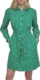 DKNY Womens Long Sleeve Collared Tie Fit & Flare Mini DressDress