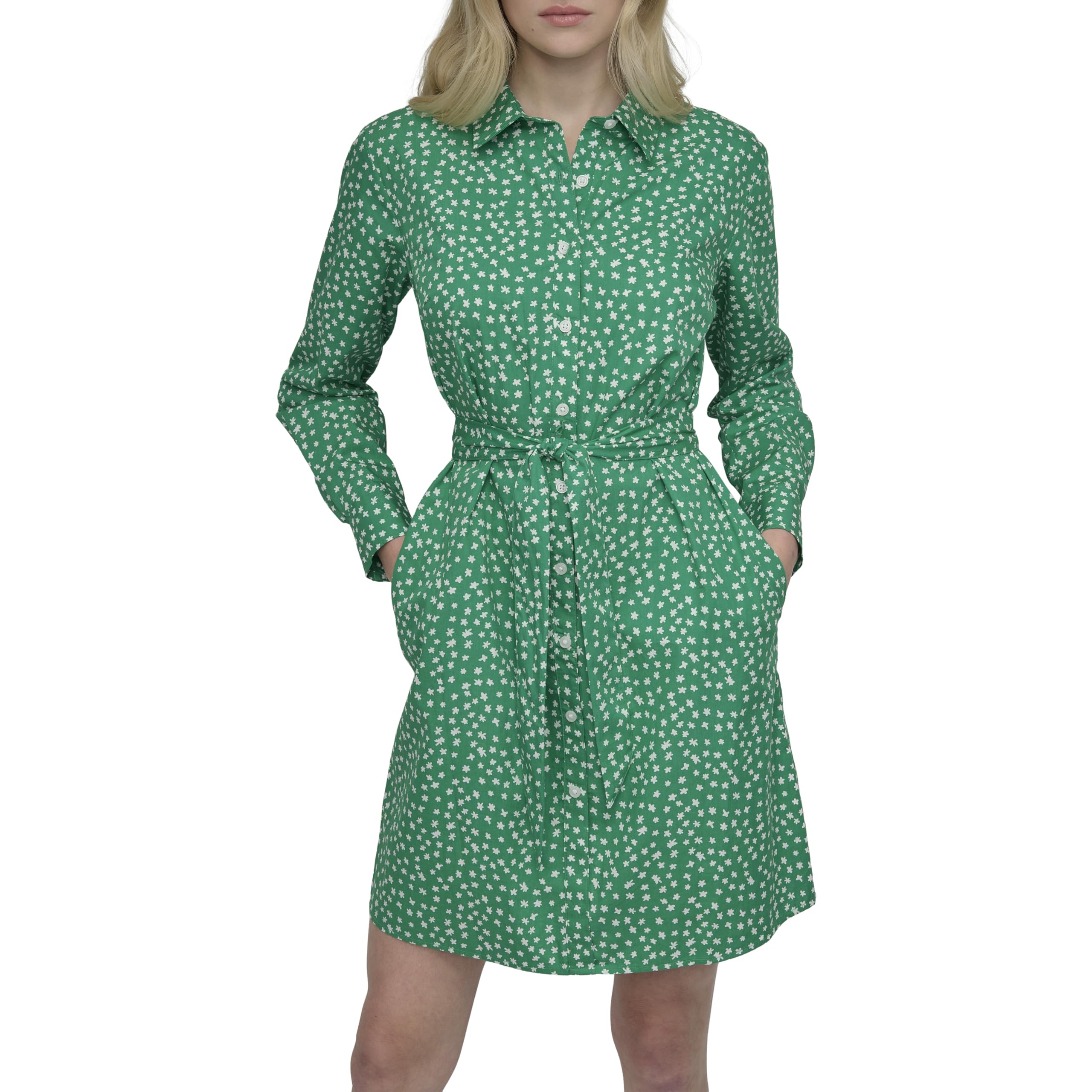 DKNY Womens Long Sleeve Collared Tie Fit & Flare Mini DressDress