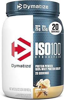 Dymatize ISO100 Protein Powder, 100% Whey Isolate, Gourmet Vanilla | 25g Protein, Hydrolyzed, Fast-Absorbing, Supports Muscle Health, 5.5g BCAAs, Gluten-Free, 20 Servings, 1.3 lb