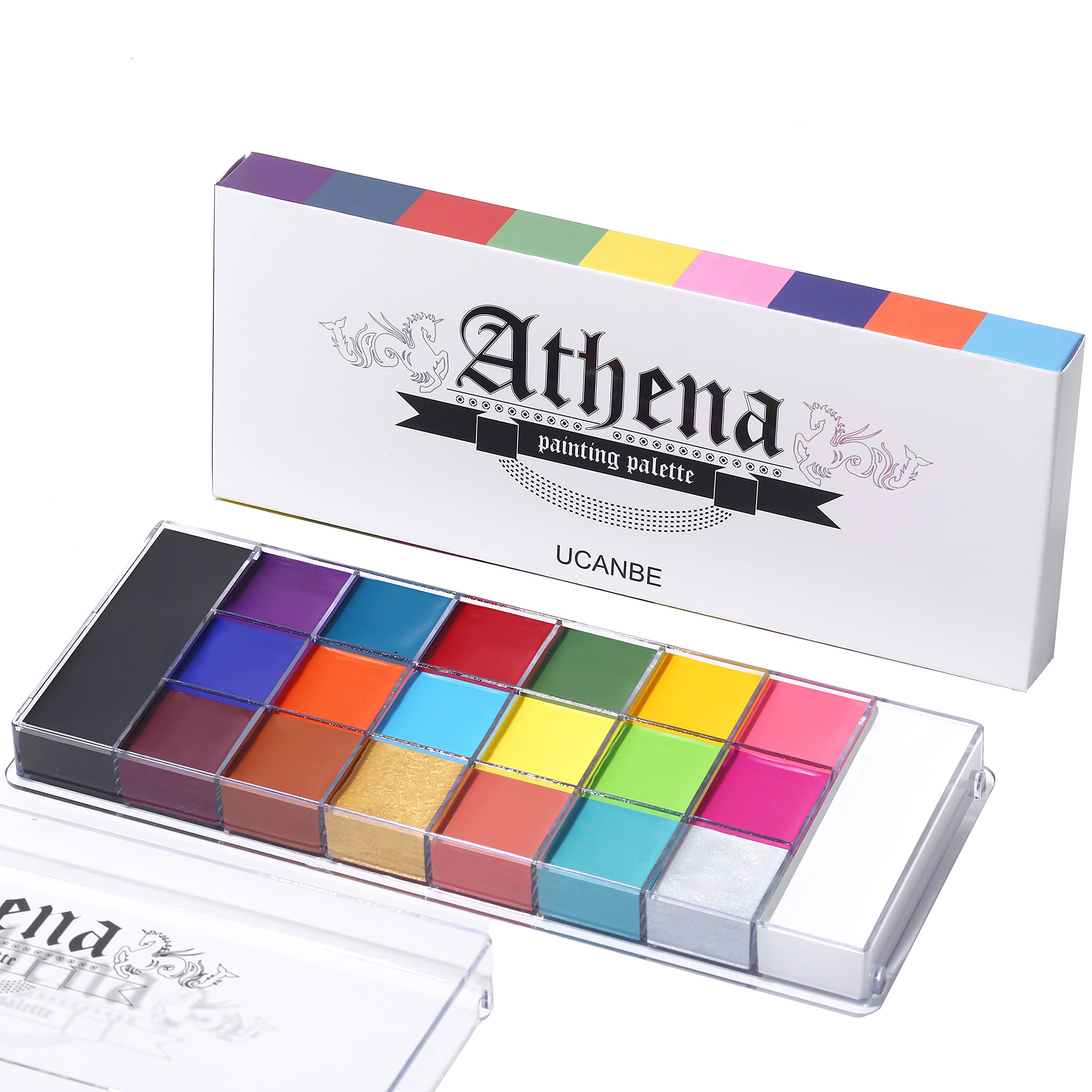 UCANBE Athena Face Body Paint Oil Palette, 20 Colors Large Black White Professio
