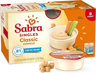 Sabra Singles Classic Hummus Dip - Snacks To Go - 2 Oz (6 Pack) | Individual Hummus Cup for On the Go Snack Packs - Vegetables & Snacks Dip - Dairy-Free, Kosher & Gluten-Free
