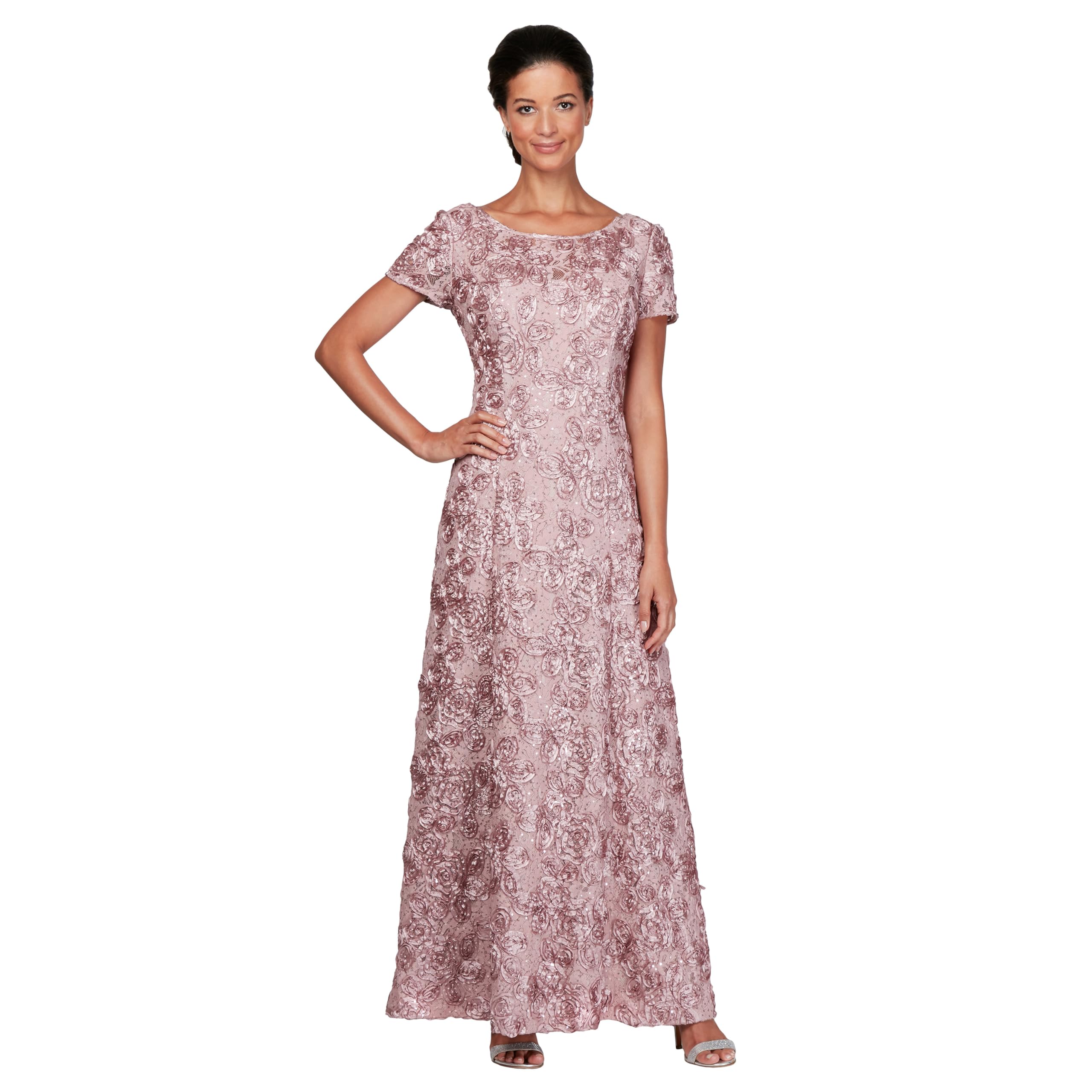 Alex Evenings Long Lace Dress with Long Skirt (Regular Size Small) Special Occas