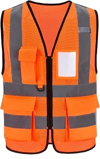 High Vis Safety Vest Reflective Strips, Multi-Pocket Design, Available in Yellow,Orange,black,Pink,blue,Red,purple