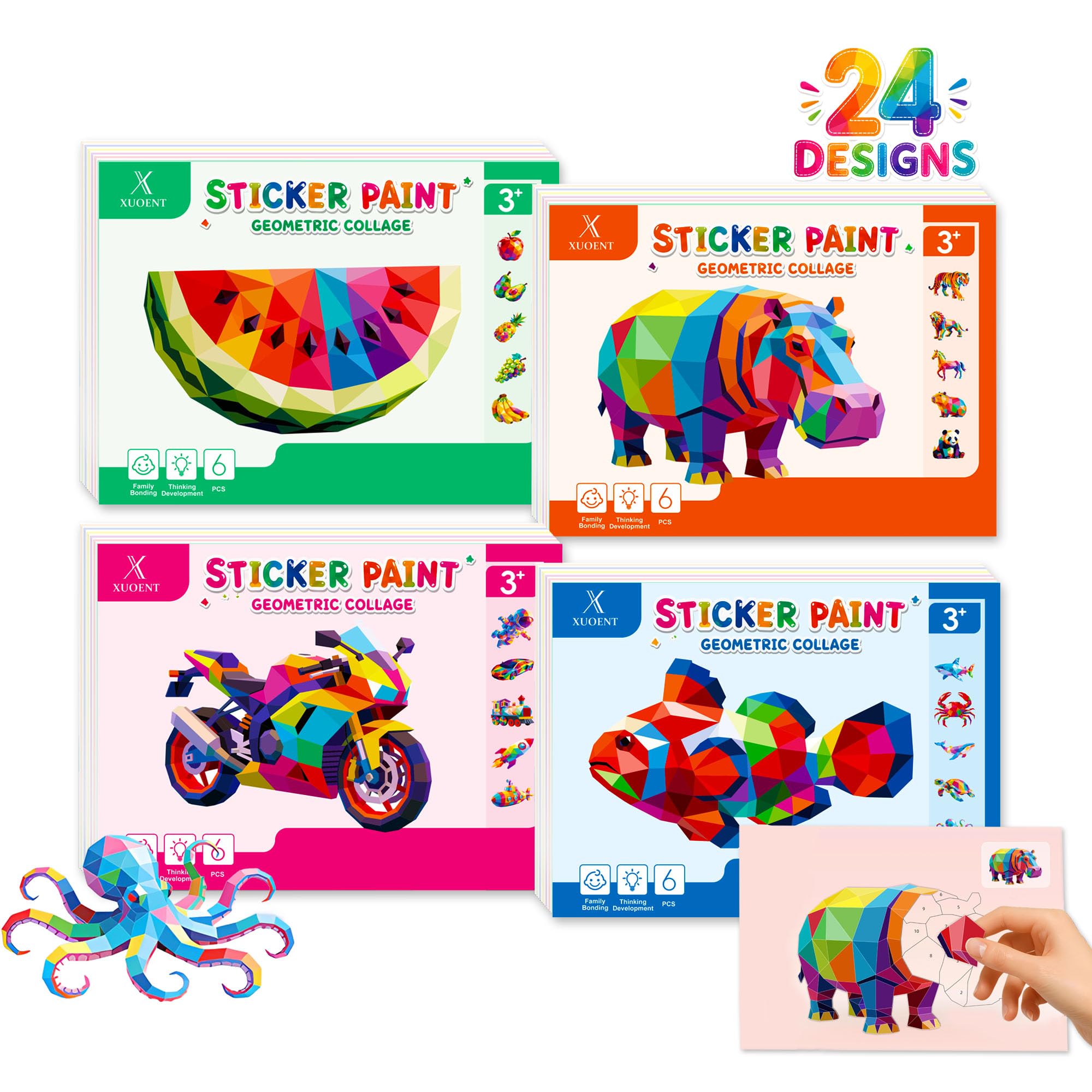 Xuoent Brain Games Sticker by Number, 4-Pack Sticker Activity Books | Mess-free 