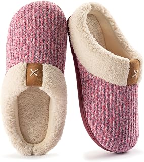 ULTRAIDEAS Women's Cozy Memory Foam Slippers Plush Fleece Lined House Shoes w/Indoor, Outdoor Anti-Skid Rubber Sole