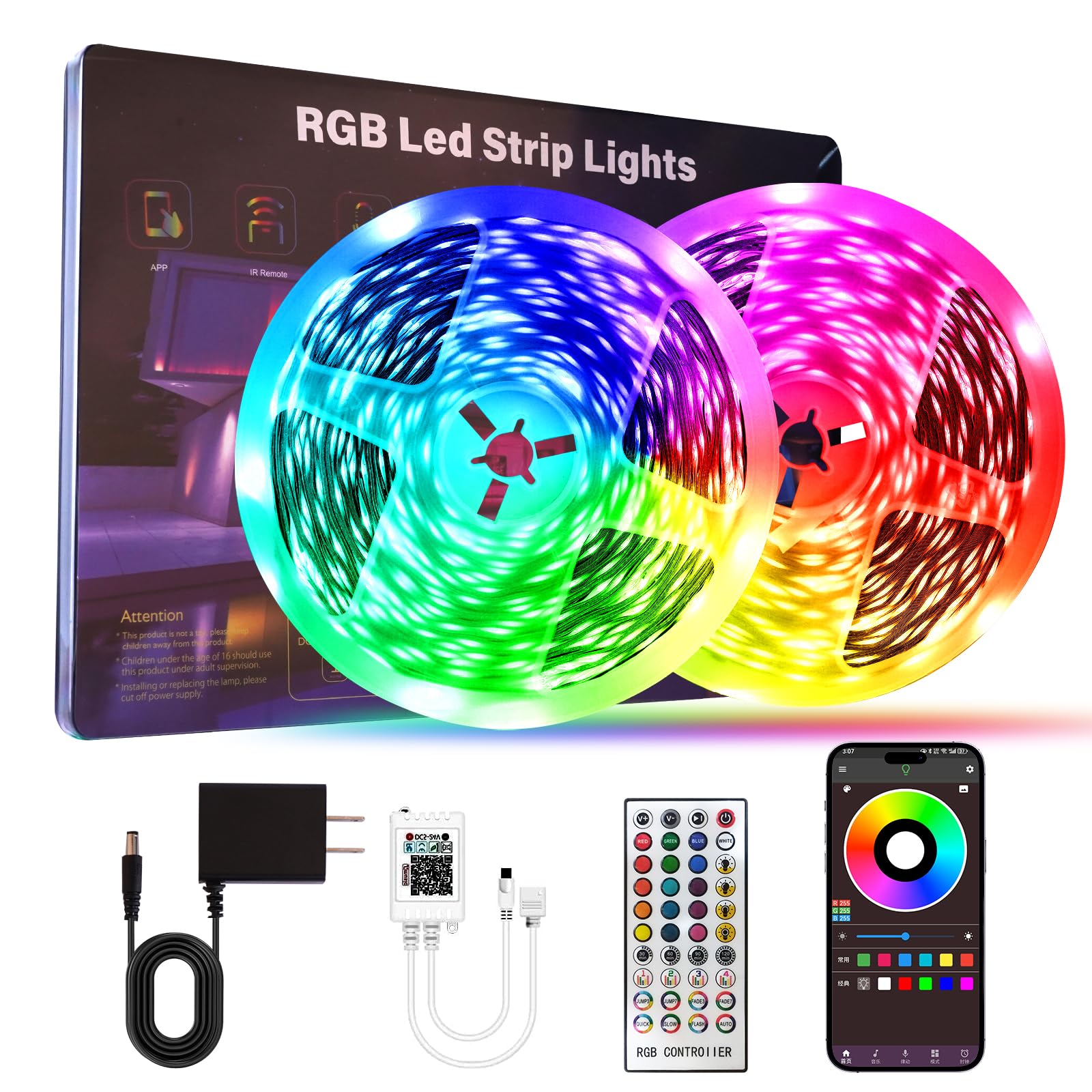HBOWMDJIA Led Lights for Bedroom 200 FT (2 Rolls 100 FT), with Remote and Applic