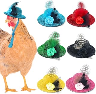 ComiMag 6-Pack Mini Chicken Hats for Hens, Dolls Hats, Cute Decorations | Cotton & Polyester, 2.76 in (7 cm), Adjustable Chin Strap, Fits Small Animals