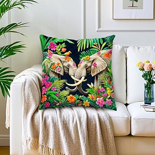 Cute Floral Elephant Pillow Covers Spring Summer Farm Gift Cushion Covers Sofa Home Decor Living Room Patio Bed Sofa Cushion Cover