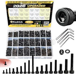 KADRICK 1830PCS M2 M3 M4 M5 Metric Screws Assortment,Hex Socket Head Cap | Class 12.9 Socket Head Cap Screws, Black Zinc Plated,Optimized Assortment with More Screws 690PCS Screws