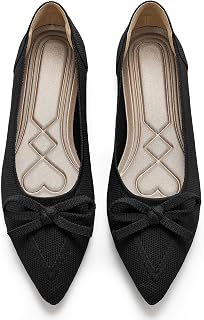 Ablanczoom Ballet Flats Shoes for Women: Dressy Pointed Toe Bow Knit Flats Comfortable Slip On Work Business Casual Shoes