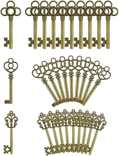 JIALEEY 3 Type of 30 PCS Vintage Large Skeleton Key Set Charms, Mixed Antique Style Bronze Brass Key Set Charms for Pendant DIY Jewelry Making Wedding Party Favors